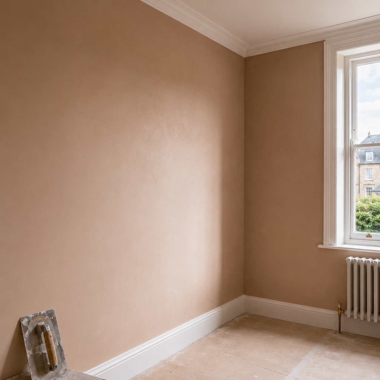 Smoothly skimmed wall with a fresh plaster finish in a Bath home